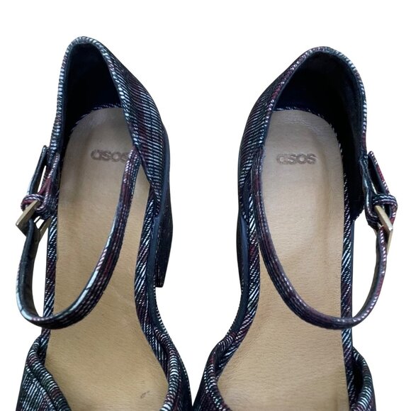 Asos Womens Multicolor Plaid Platform Chunky Block Heel Ankle Strap Sandals Sz 4 - Picture 5 of 9